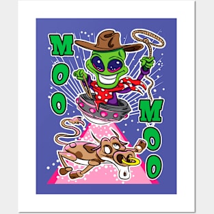 Moo Moo Alien Abduction Cow Posters and Art